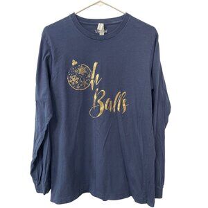 Oh Balls Christmas Graphic Tee Size Large Blue Snowflake Bella Canvas Lucy Girl